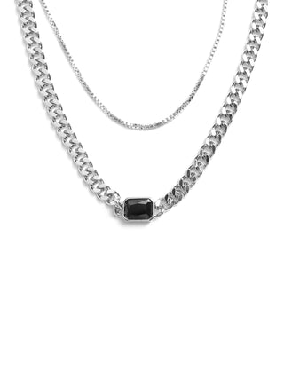 Double Layered Black Stone Chain Necklace