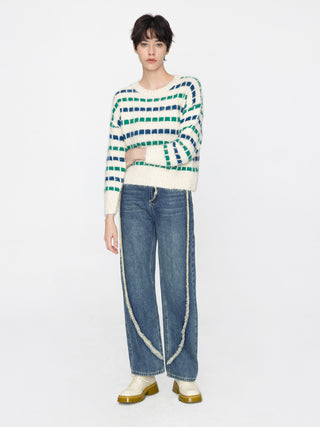 Blue and Green Striped Soft Sweater