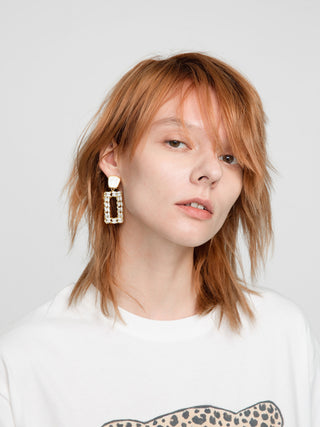 Rectangular Pearl Pendant Earrings