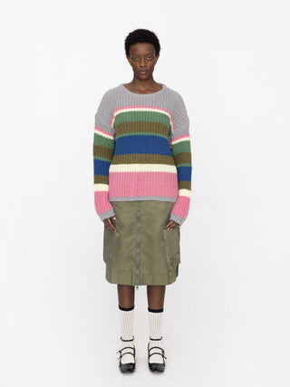 Multi-Coloured Striped Rib Knit Sweater