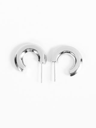 Silver C-Shaped Open Hoop Earrings