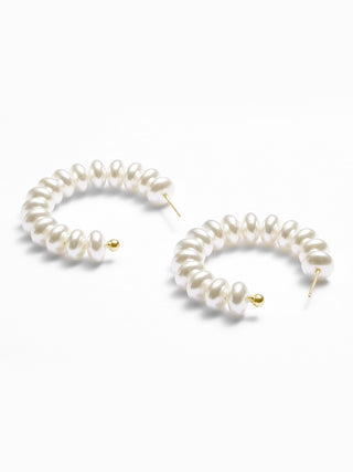 Gold and Pearl Large C-Shaped Earrings