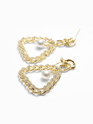 Gold and Pearl Triangle Pendant Earrings