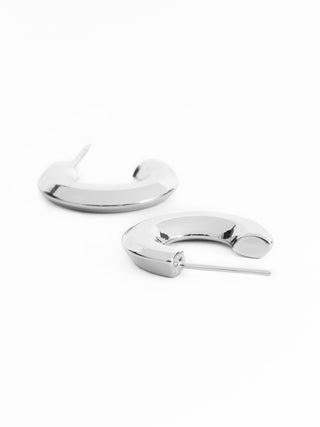 Silver C-Shaped Open Hoop Earrings