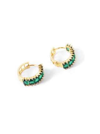 CUBIC Women's Gold and Emerald Thick Hoop Earrings