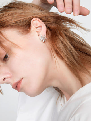 CUBIC Women's Silver Pearl Flower Earrings