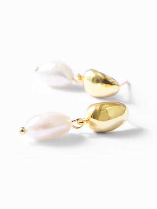 Small Oval Gold Stud and Pearl Earrings