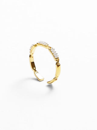 CUBIC Women's Retro Pearl Thin Gold Ring