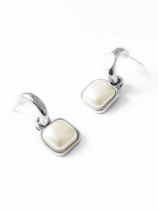 Silver High-End Square Pearl Earrings