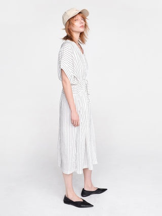 Vertical Striped V-Neck Thin Shirt Dress