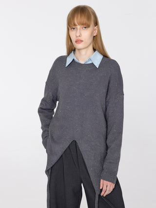 Crew Neck Front Tie Knit Sweater
