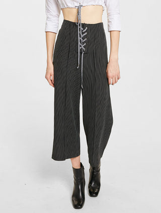 CUBIC Black Tailor Line Printed Wide Crop Trousers