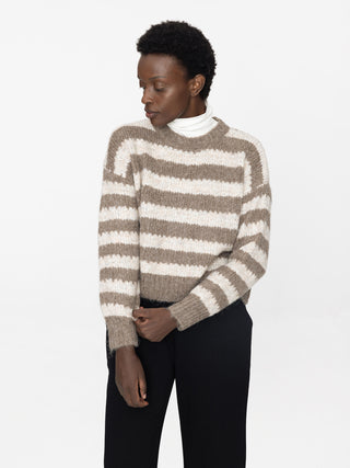 Thick Striped Cropped Fluffy Jumper