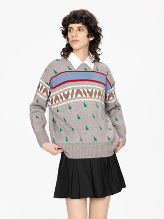 Geometric Patterned Jacquard Knit Sweater