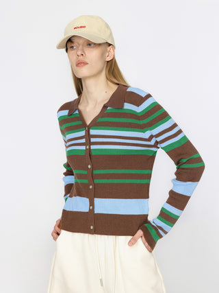 CUBIC Women's Striped Knit Polo Cardigan
