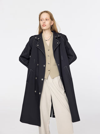 Double Breasted Contrast Topstitch Trench Coat