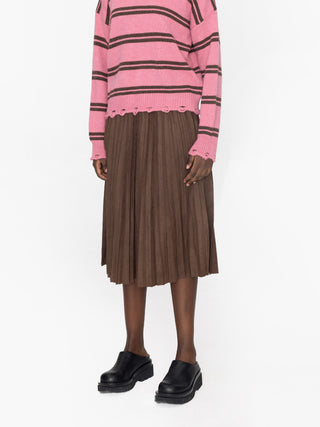 Pleated Suede Midi Skirt