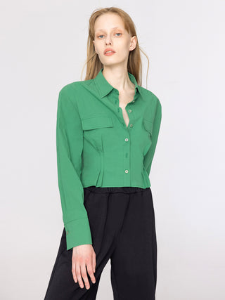CUBIC Women's Cinched Waist Cropped Shirt