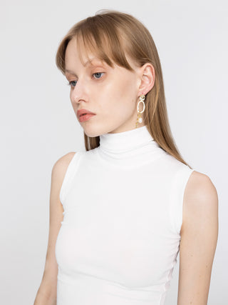 Hoop and Chain Pearl Pendant Earrings