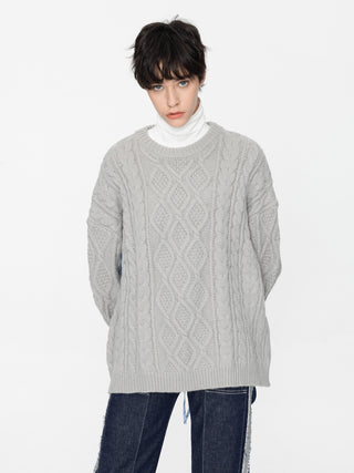 Cable Knit Jumper With Shirting Sleeves
