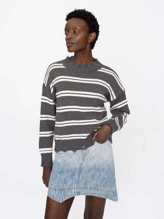 Distressed Striped Knit Sweater