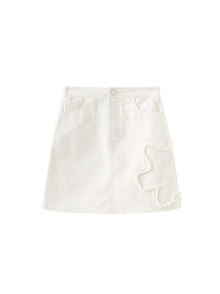Beige A-line Cotton Mini Skirt
