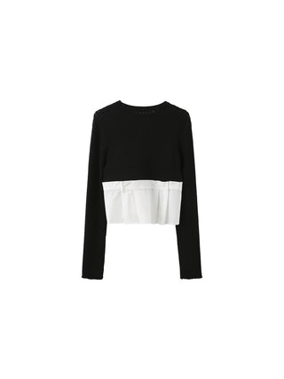 Cropped Knit Top with Shirting Panel