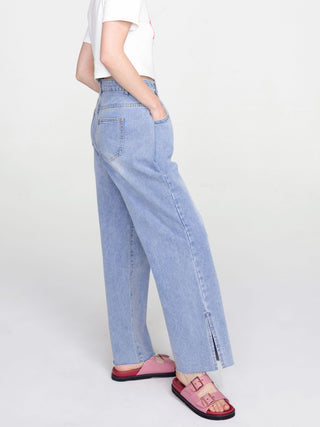 CUBIC Women's Wide Leg Front Slit Jeans