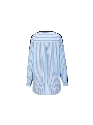 Navy Striped Knit Cardigan With Back Shirting