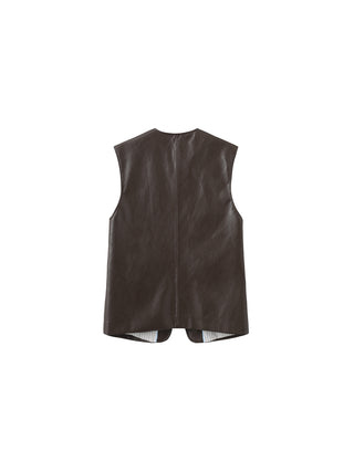 Brown Faux Leather Retro Vest