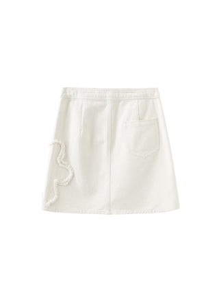 Beige A-line Cotton Mini Skirt