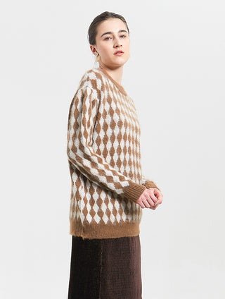 Lozenge Jacquard Long Knit Sweater