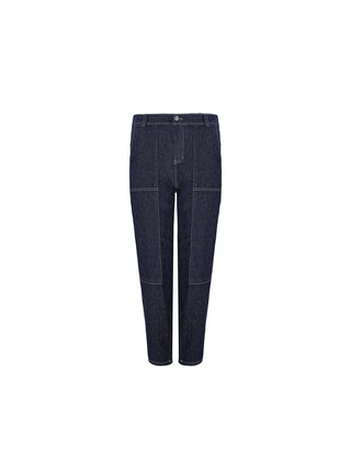 Contrast Topstitch Cropped Tapered Jeans