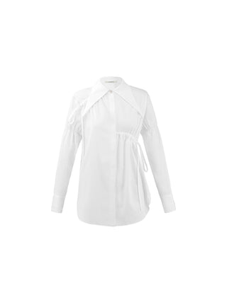 Pointed Collar Drawstring Pleated Shirt
