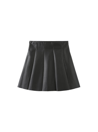 Pleated Faux Leather Skirt