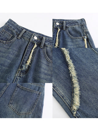 Straight Leg Distressed Detailed Jeans