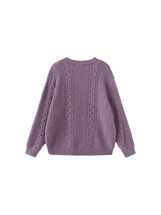 Round Neck Cable and Ribbed Knit Jumper