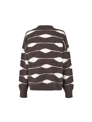 Crew Neck Patterned Ribbed Knit Sweater