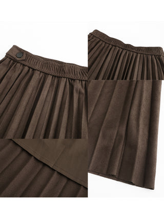 Pleated Suede Midi Skirt