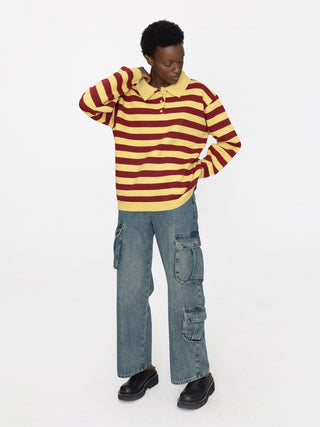 Oversized Striped Polo Sweater