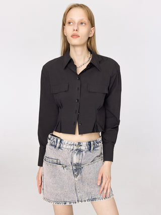 CUBIC Women's Cinched Waist Cropped Shirt