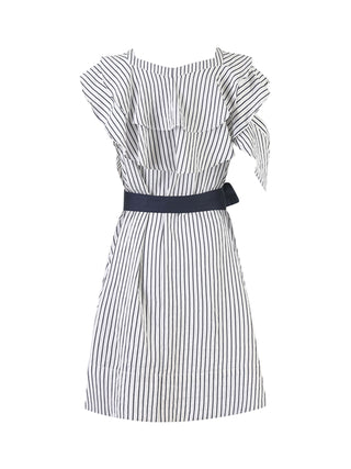 CUBIC Women's Striped Asymmetric Shoulder Belted Dress