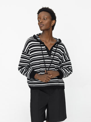 Striped Hood Knit Cardigan