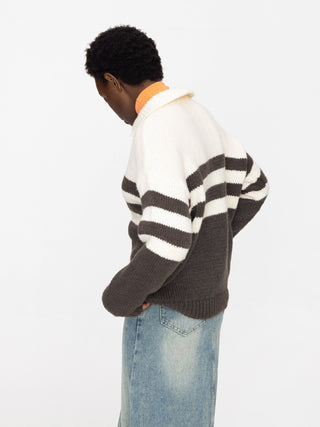 Polo Collar Striped Knit Sweater