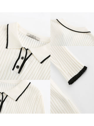 Ribbed Knit Polo Top
