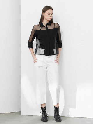 CUBIC Women's Sheer Panelled Slitted Shirt