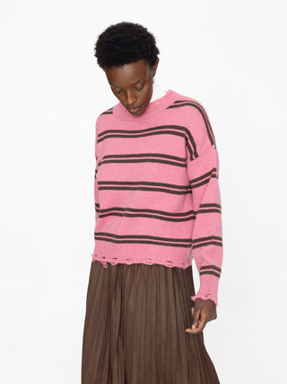 Distressed Striped Knit Sweater