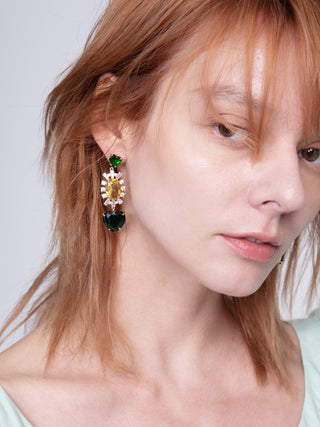 CUBIC Women's Green Heart Pendant Earrings