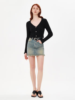 Frayed Denim Mini Skirt