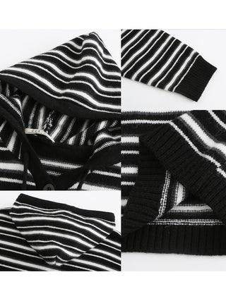 Striped Hood Knit Cardigan